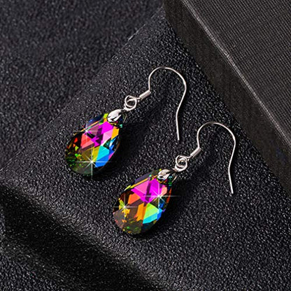 Austrian Crystal Teardrop Drop Earrings for Women, French Hook | 925 Sterling Silver Hook, Crystal Dangle Earrings, Sparkly Teardrop Stone, Lightweight Feel, Day-To-Evening Wear - color: Vitrail Medium