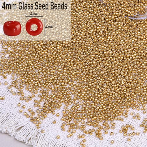 2000pcs Glass Seed Beads Bulk, 4mm 6/0 Mini Pony Spacer Small Individual Color Seed Beads for DIY Bracelet Necklaces Wrist Jewelry Making, Gold - color: Gold