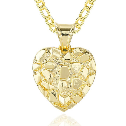 14k Gold Plated Rough Textured Cookie Nugget Heart Shape Charm Pendant Necklace For Women Men - size: Large(25.9*36.4mm)