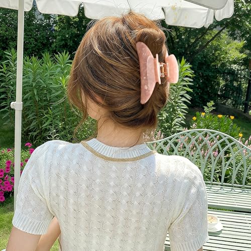 Aileam Acetate Hair Claw Clips for Women,Beige Pink hair clip French Design Strong Hold Non-Slip claw clips for Thick Hair, 2 Pack - color: Beige & Deep Pink