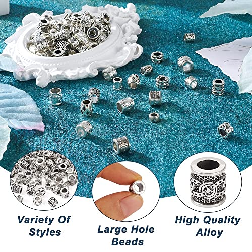 Craftdady 200pcs Antique Silver Tibetan European Large Hole Beads 20 Style Column Metal Loose Spacer Beads Barrel Tube Beads 5.5~9mm for DIY Craft Bracelet Necklace Jewelry Making - color: Antique Silver-20 style,10pcs/style