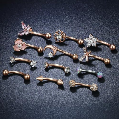 Rook Daith Piercing Jewelry 16G Stainless Surgical Steel Curved Barbell Eyebrow Rings Vertical Labret Lip Piercing Jewelry Rook Daith Earrings for Women Men 6MM 8MM 10MM Hypoallergenic - color: Rose Gold Tone