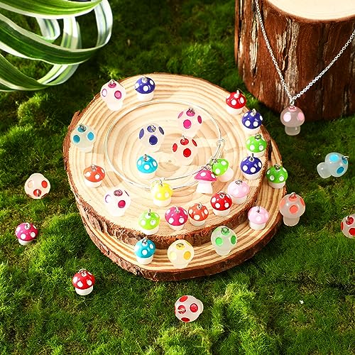 64Pcs Mushroom Resin Charms, Luminous Mushroom Beads | 32 Solid and 32 Glow in The Dark, Mushrooms Pendant, DIY Crafts, Bracelet Necklace Earrings Jewelry Making, Party Favors - style: Mushroom Style