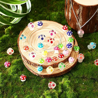 64Pcs Mushroom Resin Charms, Luminous Mushroom Beads | 32 Solid and 32 Glow in The Dark, Mushrooms Pendant, DIY Crafts, Bracelet Necklace Earrings Jewelry Making, Party Favors - style: Mushroom Style