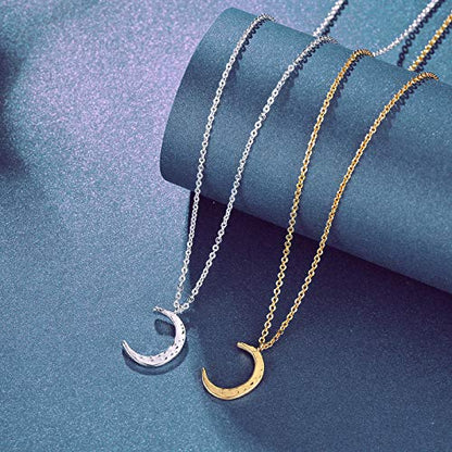 Valloey Rover Gold Necklaces for Women | Dainty 14K Gold/Sterling Silver Plated Cubic Zirconia Star Moon Pendant Necklaces Twist Rope Chain Simple Jewelry for Women - style: Sliver-CMoon