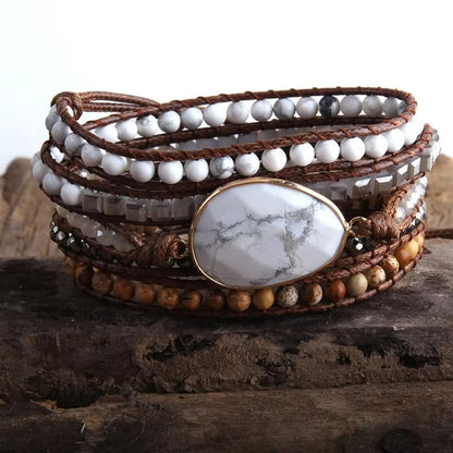 Women Wrap Bracelet Boho Natural Jasper Crystal Stone Beads Strand Bracelets - color: Style 18-White Turquoise