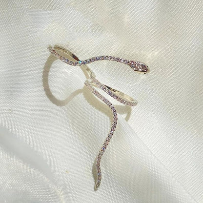 Dainty Crystal Snake Open Ring for Women CZ Snake Ring Gold/Silver Cubic Zirconia Adjustable Copper Ring for Her Lover Animal Snake Index Finger Ring - color: silver