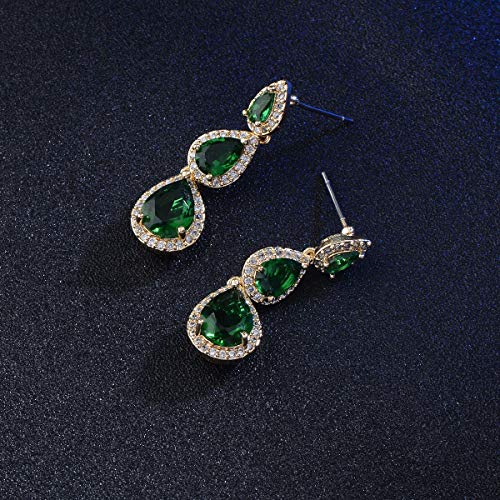 Women's Cubic Zirconia Bridal Earrings - Elegant Long Wedding Party Prom Earring for Bride Bridesmaids Crystal CZ Rhinestone Chandelier Statement Dangle Drop Earrings for Women - color: Green