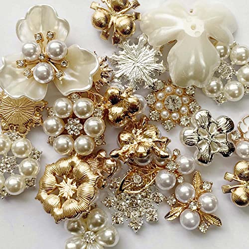 22 Pieces Pearl Rhinestone Buttons Rhinestone Faux Pearl Embellishments Pearl Brooch Alloy Floral Charms Pendants for Jewelry Making