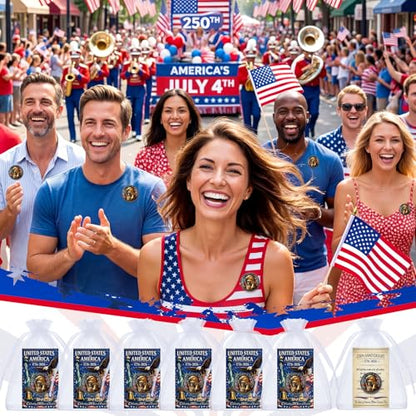 Kenning 30 Set 250th Anniversary Coin Gifts, 3D USA Enamel Pins with Greeting Cards for Patriot's Day 4th of July Celebration