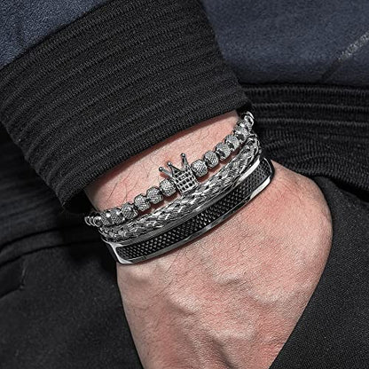 WFYOU 3PCS Stainless Steel Imperial Crown Bracelets for Men Gold Roman Numeral Bangle Bracelet Adjustable Cuff Bracelet Mens Luxury Jewelry Gifts - style: 03:Black-Crown
