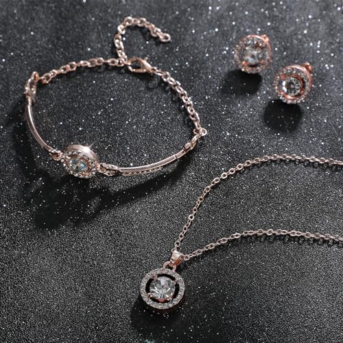 Crystal Jewelry Set for Women Cubic Zirconia CZ Jewellery Bridal Pendant Necklace Bracelet Earrings Set Wedding Jewelry Set - color: Gold