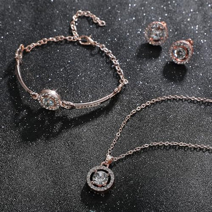 Crystal Jewelry Set for Women Cubic Zirconia CZ Jewellery Bridal Pendant Necklace Bracelet Earrings Set Wedding Jewelry Set - color: Gold