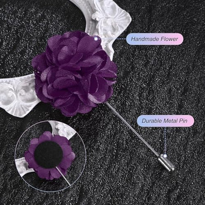 M METERXITY Flower Lapel Pins for Men, Boutonnieres Pin Camellia Flower Groom Boutonnieres for Wedding/Graduation - color: Purple