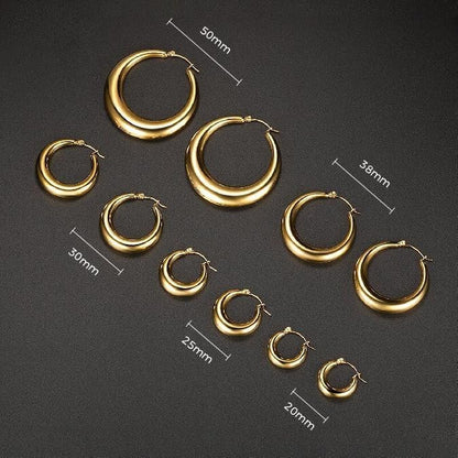 316L Chunky Stainless Steel Hoop Earrings, Fashionable Lightweight Hollow Open Hoops, Hypoallergenic Whtie Gold Plated Pipe Earrings for Women - style: 20mm, Yellow Gold