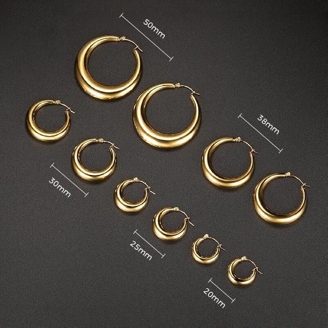 316L Chunky Stainless Steel Hoop Earrings, Fashionable Lightweight Hollow Open Hoops, Hypoallergenic Whtie Gold Plated Pipe Earrings for Women - style: 25mm, White Gold