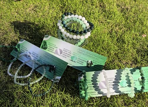 4mm 6mm 8mm Healing Crystal Bracelets for Women Men Natural Stone Beaded Stretch Bracelet Handmade Gemstone Reiki Spiritual Jewelry Gifts - color: Green Jade+White Jade+Aventurine+Moss Agate-Healing, size: 8mm