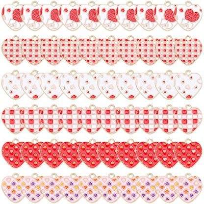 Valentine's Day Charms, 60Pcs Love Heart Charms for Jewelry Making | Enamel Red White Heart Pendants, Earring Necklace Bracelet Making, Classroom Reward, School DIY Crafts, Valentines Day Gift - style: Valentines Day Style