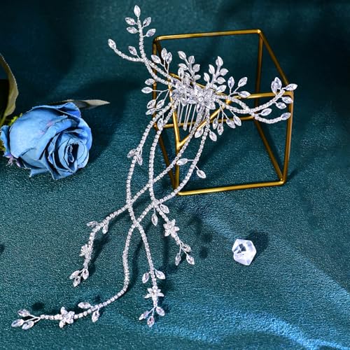 JHOO Rhinestone Hair Vine Comb, Bridal Wedding Hair Accessories,Silver Alloy Headpiece for Bridesmaids (Silver) - color: Silver