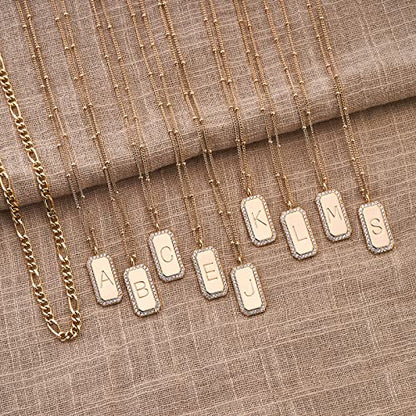 Gold Initial Necklace for Women 14K Gold Plated Figaro Chain Choker Layered Necklaces Set Bar Rectangle Pendant Necklaces Simple Dainty Letter Necklace Everyday Gold Jewelry - style: Letter K