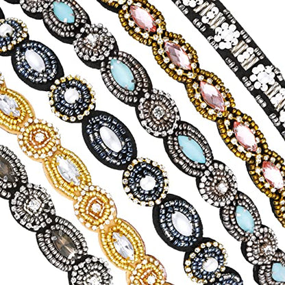 Jutom 6 Pack Rhinestone Beaded Headbands for Women, Elastic Rhinestone Hairbands Hair Accessories, Stretchy Fashionable Crystal Hairbands for Back to School Prom, Women Girls Birthday Gift