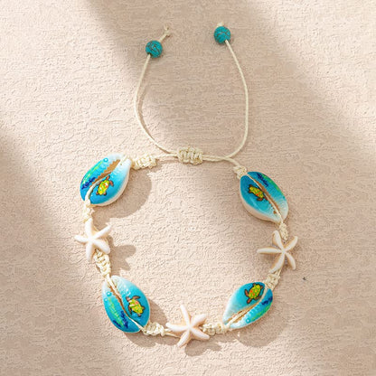 Caiyao Boho Turtle Starfish Shell Evil Eye Beach Ankle Bracelets Necklace Adjustable Summer Ocean Bracelets Jewelry for Women - style: Painting