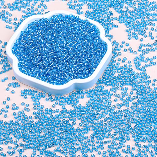 2mm Glass Seed Beads Bulk, Blue with Silver 12/0 Tiny Round Seed Bead, Small Mini Pony Craft Beads for Bracelet Necklace Wrist Jewelry Making Beading Weaving DIY Crafts Supplies - color: Blue with Silver