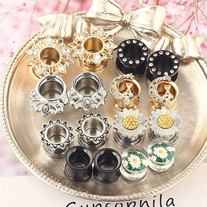 Suotarn 8 Pairs Ear Gauges For Women Black Internally Flare Earrings Plugs Gauges For Ear Stainless Steel Plug Tunnel Piercing Stretcher Kit 00g 0g-5/8'' inch - color: 14mm=9/16''
