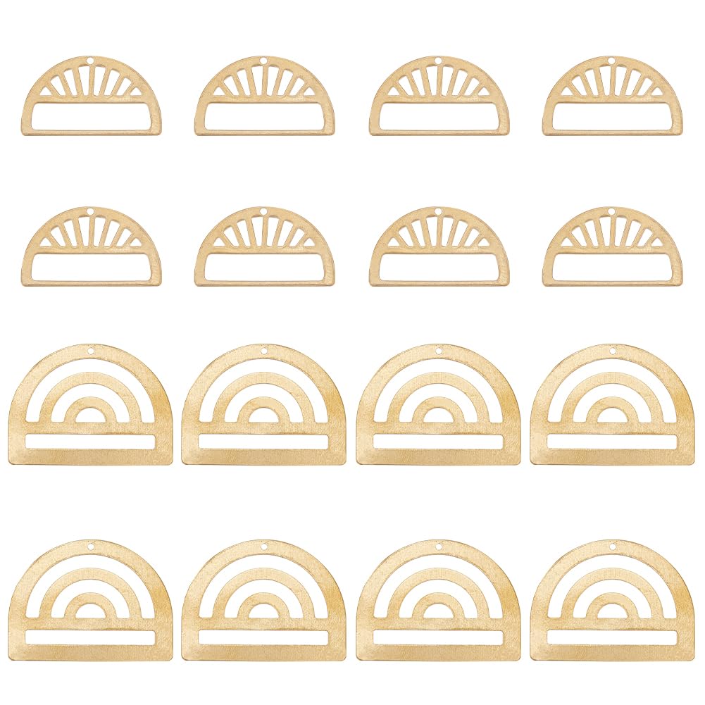BENECREAT 16Pcs 2 Style Hollow Brass Pendants, Golden Half Round Charm for DIY Craft Jewelry Pendants Making, Hole: 1.2~1.4mm, 8pcs/Style - color: Golden Half Round