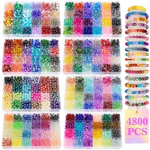 XSEINO 192 Colors 4800pcs 8mm Dream Candy Colorful Series Glass Beads Bracelet Making Kit,8 Box Different Unique Styles Crystal Bead for Making and DIY Crafts - color: 8 Boxs 8mm Round Glass Beads