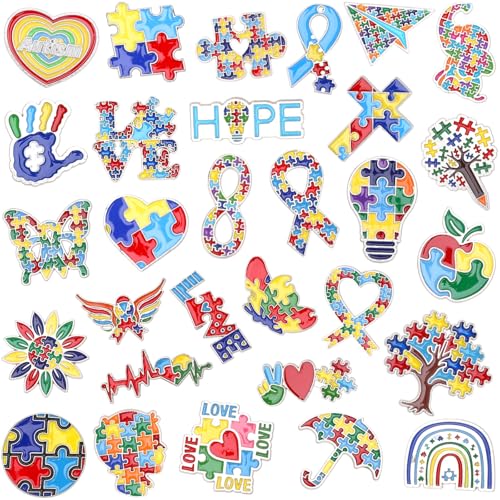 SANNIX 60Pcs Autism Awareness Pins, Autism Lapel Pin Autism Puzzle Enamel Brooch Badge fo Autism Awareness Support Events Clothing Bag Hat Accessories, 30 Styles - style: Autism Awareness