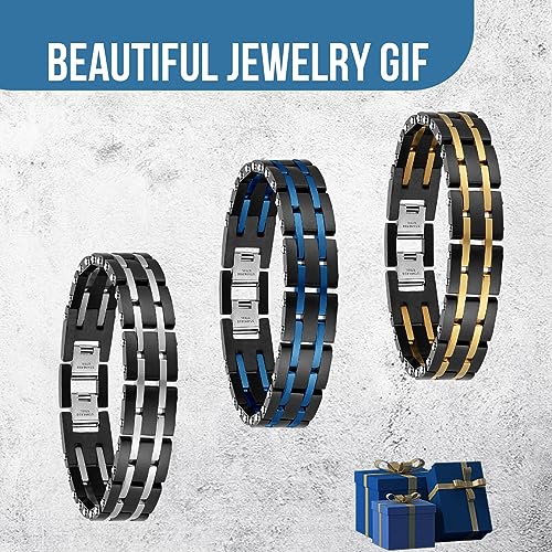 Holizaly Men's Stainless Steel Two Tone Square Link Bracelet, Black and Blue Ion Plated Black - color: blue-black 15
