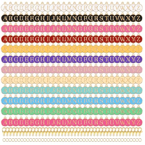 312 Pcs Letter Charms for Jewelry Making, Mix Initial Charm with 100 Keychain Clips and 200 Jump Rings, Double Sided Alphabet Charms for DIY Necklace & Bracelet