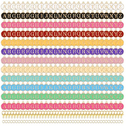 312 Pcs Letter Charms for Jewelry Making, Mix Initial Charm with 100 Keychain Clips and 200 Jump Rings, Double Sided Alphabet Charms for DIY Necklace & Bracelet