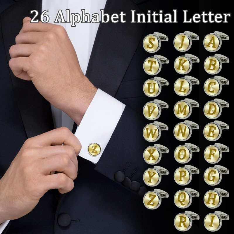 Mens Classic Stainless Steel Initial Cufflinks 26 Alphabet Letter Cufflinks Business Wedding Anniversary Birthday Tuxedo Studs Shirts A-Z (Z)