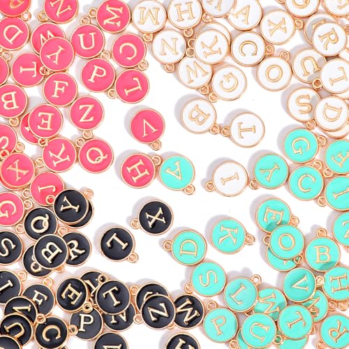 stino 200Pcs A-Z Metal Letter Charms for Jewelry Making, Capital Alphabet Initial Charms - color: 104Pcs Gold Enamel Disc