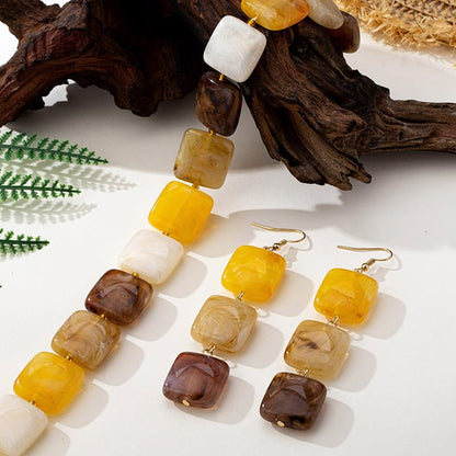 Retro Square Resin Beaded Jewelry Set Bohemia Vintage Adjustable Geometric Acrylic Beaded Choker Necklaces Dangle Earrings for Women Boho Trendy Wedding Party Statement Jewelry Gifts - style: StyleB