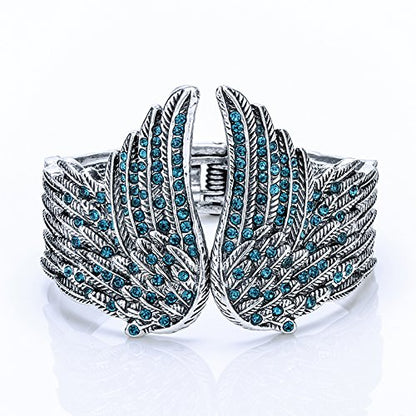 Szxc Women's Guardian Angel Wings Hinged Bangle Bracelets Fit Wrist Size 6.5 to 7.5 inch - color: Blue