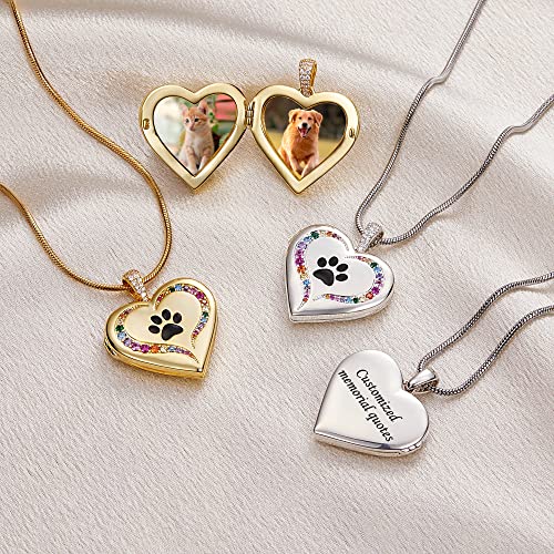 Fanery Sue Personalized Pet Locket Picture Necklace,Dog Cat Memory Gift | Custom Engraved Heart Photo Lockets Necklaces,Dog Cat Sympathy Memorial Jewelry for Women Men - color: Golden, style: Pawprint on Rainbow Bridge