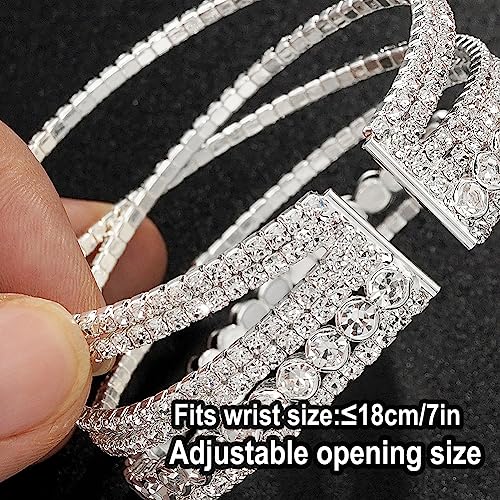 Suyi Rhinestone Bracelet for Women Silver Multilayer Cuff Bracelet Crystal Bridal Bracelets - color: Silver 3