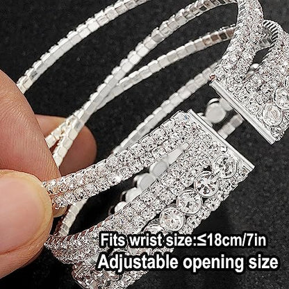 Suyi Rhinestone Bracelet for Women Silver Multilayer Cuff Bracelet Crystal Bridal Bracelets - color: Silver 3