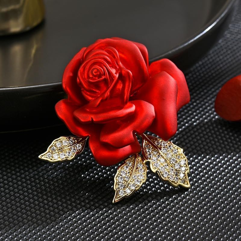 Red Rose Flower Brooches and Pins for Women Costume Jewelry Brooch Pins Broches Jewelry for Women Elegant Lady Pin - style: Rose Bud