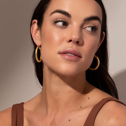 4mm Thick Gold Chunky Earrings Steling Silver Post Hoops Earrings For Women Hollow Tube Hoops Earrings Thick Gold Hoop Earrings Hypoallergenic Lightweight Gold Hoop Large Earrings 20/30/40/50/60MM - color: Gold,30mm