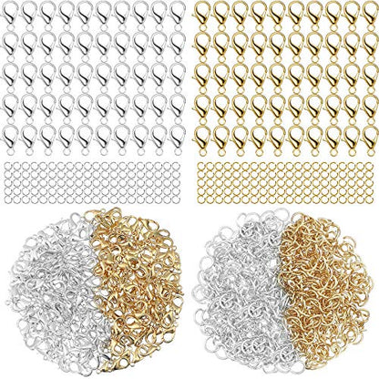 600 Pieces Lobster Clasps and Open Jump Rings Set Lobster Claw Clasps and Closures for Jewelry Making and Bracelets Bracelet Hooks Jewelry Clips(Gold, Silver) - color: Gold, Silver