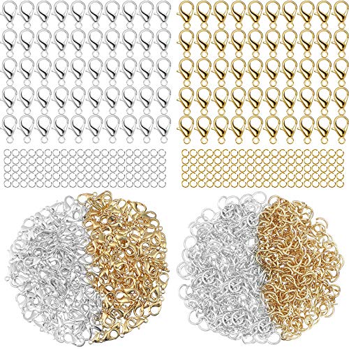 600 Pieces Lobster Clasps and Open Jump Rings Set Lobster Claw Clasps and Closures for Jewelry Making and Bracelets Bracelet Hooks Jewelry Clips(Gold, Silver) - color: Gold, Silver