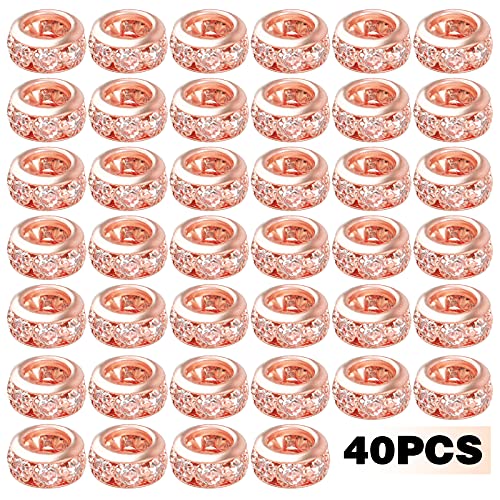 BronaGrand 40pcs Rose Gold European Large Hole Beads Rhinestone Rondelle Spacer Beads Crystal Loose Charm Beads for DIY Bracelet Necklace Crafts Jewelry Making Supplies, Hole: 6 mm - color: Rose Gold, size: 10MM