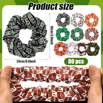 80 Pcs Football Silk Hair Scrunchies Sports Stain Hair Ties Rugby Elastic Ponytail Bands Football Party Accessories Silk Ponytail Holders Soccer Scrunchy for Women Girl Rugby Party Team Gifts - style: Football