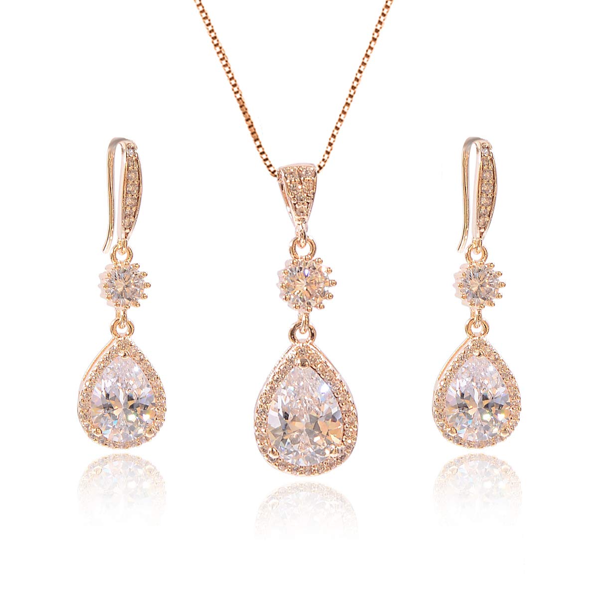 Elegant Jewelry Set for Women Silver Teardrop CZ Drop Earrings and Necklace | Square Teardrop Cubic Zirconia Rhinestone Jewelry Sets Bridal Jewelry Sets for Wedding Bride Bridesmaids Mother of Bride - style: Angle Tears (14k Yellow Gold Plated)