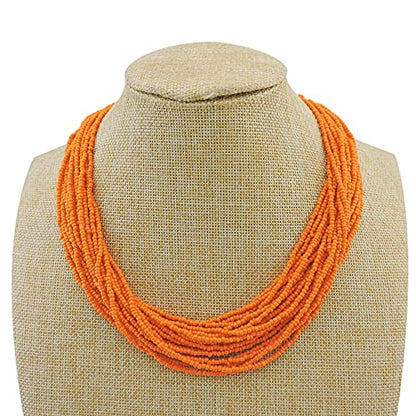 Coiris Beaded Strand Necklace for Women Boho Chunky Beaded Strand Necklace Bohemian Summer Beach Necklace Jewelry for Women(N0059-Black) - color: Orange
