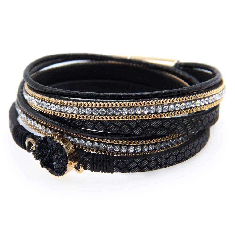 Fesciory Leather Wrap Bracelets for Women, Boho Western Layered Jewelry | Layered leather cuff bracelets, Easy on and off, Boho western style, Daily wear, Gift for women - color: Black 4